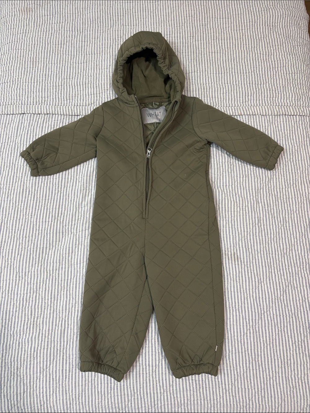 Wheat Quilted Hooded One-Piece in Olive Green for Kids